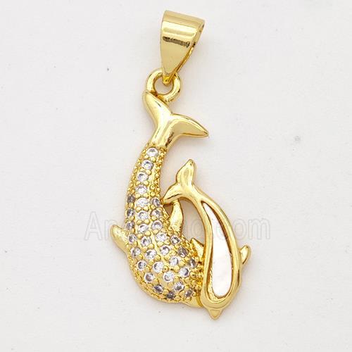 Copper Dolphin Pendant Pave Shell Zirconia 18K Gold Plated