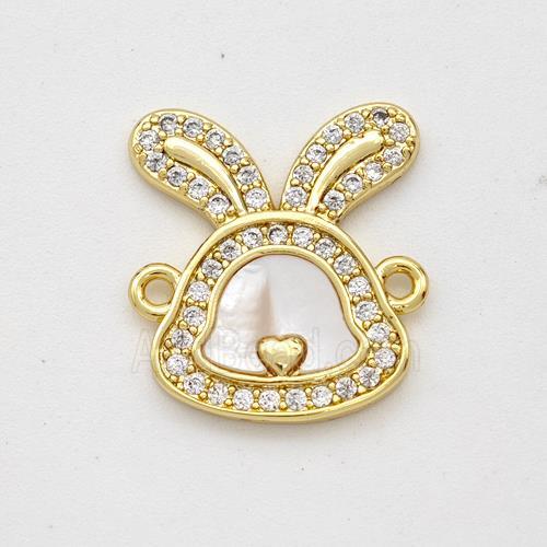 Copper Rabbit Connector Pave Shell Zirconia 18K Gold Plated