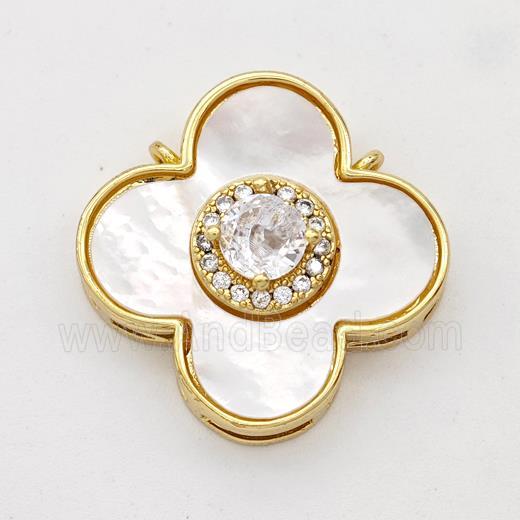 Copper Clover Pendant Pave Shell Zirconia 2loops 18K Gold Plated