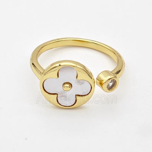 Copper Clover Rings Pave Shell 18K Gold Plated