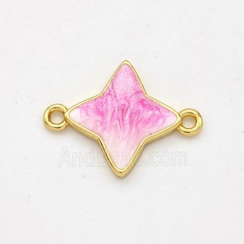Copper Star Connector Pink Painted 18K Gold Plated