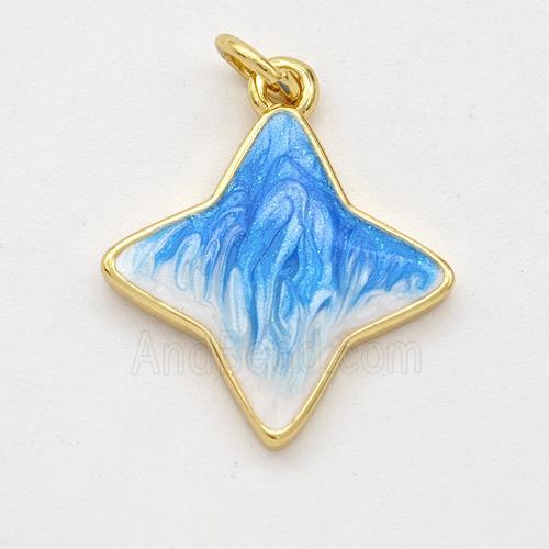 Copper Star Pendant Blue Painted 18K Gold Plated