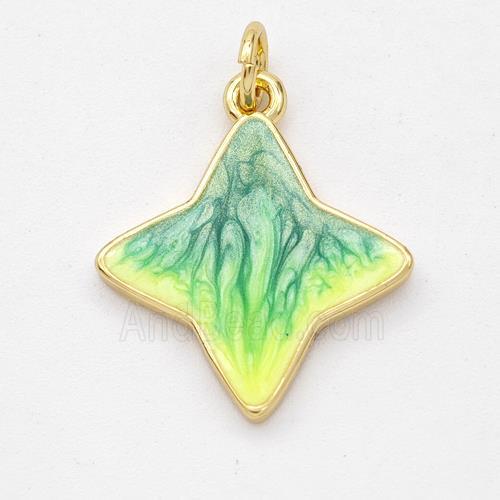 Copper Star Pendant Yellow Green Painted 18K Gold Plated