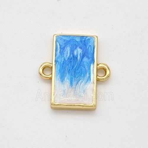 Copper Rectangle Connector Blue Painted 18K Gold Plated