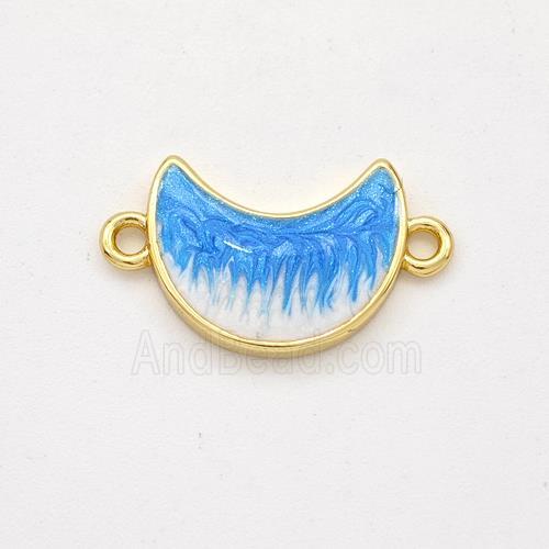 Copper Moon Connector Blue Painted 18K Gold Plated
