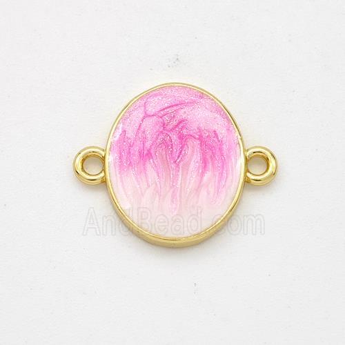 Copper Oval Connector Pink Painted 18K Gold Plated