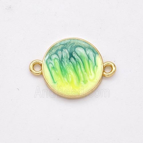 Copper Circle Connector Yellow Green Painted 18K Gold Plated