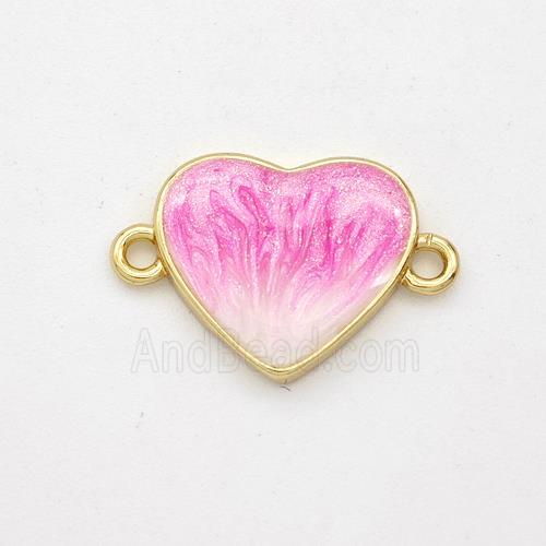 Copper Heart Connector Pink Painted 18K Gold Plated