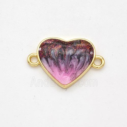 Copper Heart Connector Painted 18K Gold Plated