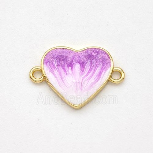 Copper Heart Connector Purple Painted 18K Gold Plated