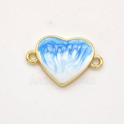 Copper Heart Connector Blue Painted 18K Gold Plated