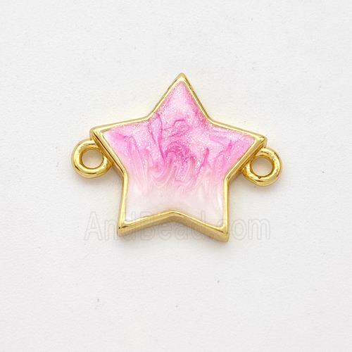 Copper Star Connector Pink Painted 18K Gold Plated