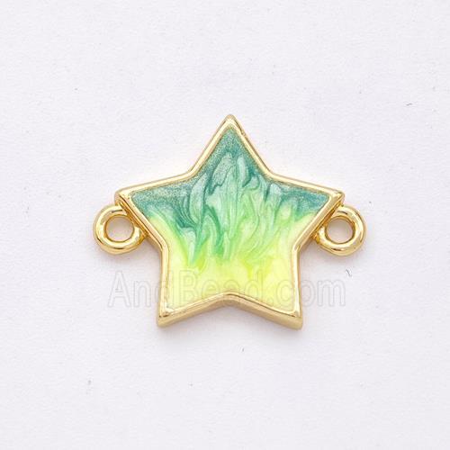 Copper Star Connector Yellow Green Painted 18K Gold Plated