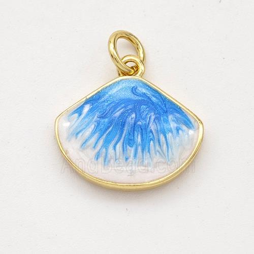 Copper Scallop Pendant Blue Painted 18K Gold Plated