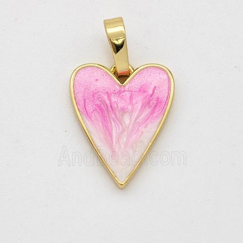 Copper Heart Pendant Pink Painted 18K Gold Plated