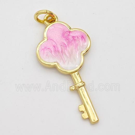 Copper Key Pendant Pink Painted 18K Gold Plated