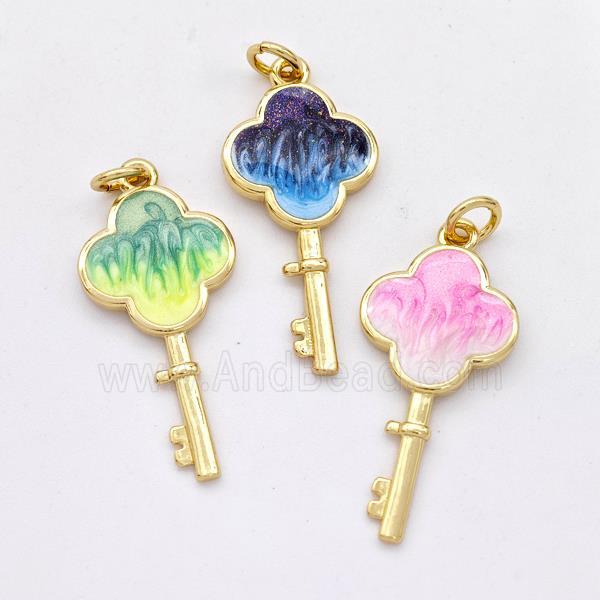 Copper Key Pendant Painted 18K Gold Plated Mixed