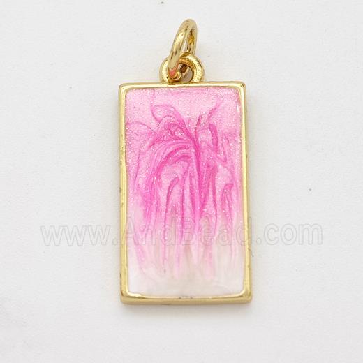 Copper Rectangle Pendant Pink Painted 18K Gold Plated