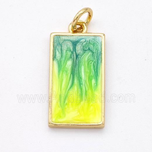 Copper Rectangle Pendant Yellowgreen Painted 18K Gold Plated