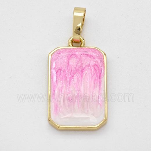 Copper Rectangle Pendant Pink Painted 18K Gold Plated