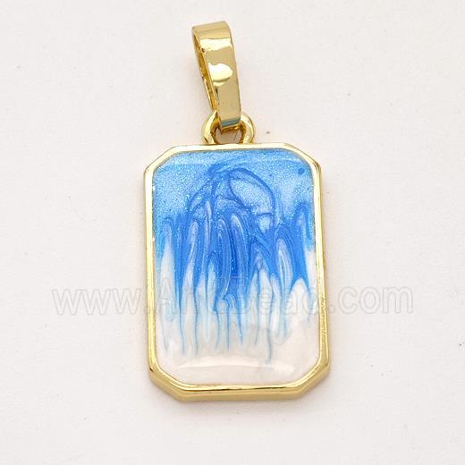 Copper Rectangle Pendant Blue Painted 18K Gold Plated