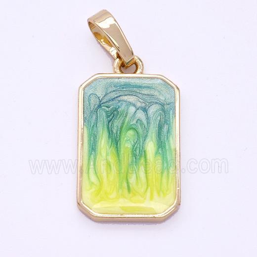 Copper Rectangle Pendant Yellowgreen Painted 18K Gold Plated