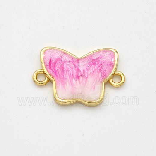 Copper Butterfly Connector Pink Painted 18K Gold Plated