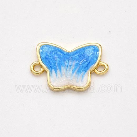 Copper Butterfly Connector Blue Painted 18K Gold Plated