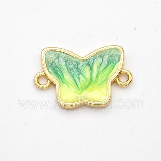 Copper Butterfly Connector Yellowgreen Painted 18K Gold Plated