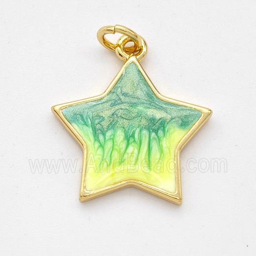 Copper Star Pendant Yellowgreen Painted 18K Gold Plated