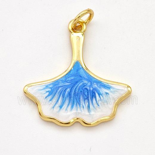 Copper Ginkgo-Leaf Pendant Blue Painted 18K Gold Plated