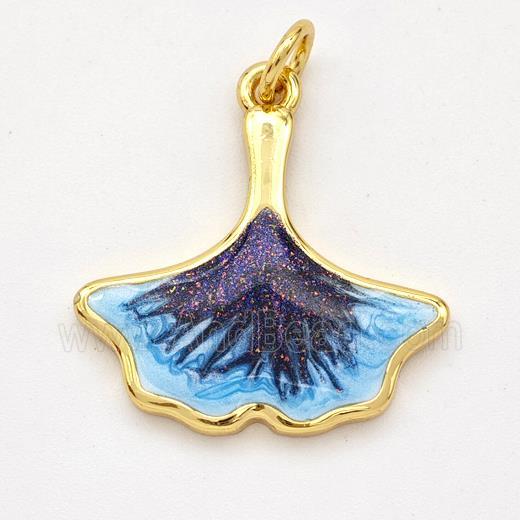 Copper Ginkgo-Leaf Pendant Painted 18K Gold Plated