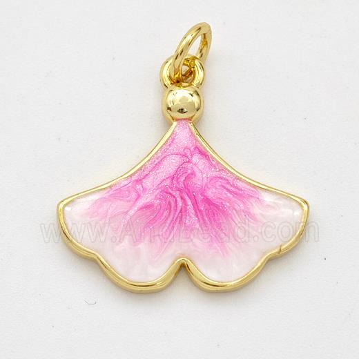 Copper Ginkgo-Leaf Pendant Pink Painted 18K Gold Plated