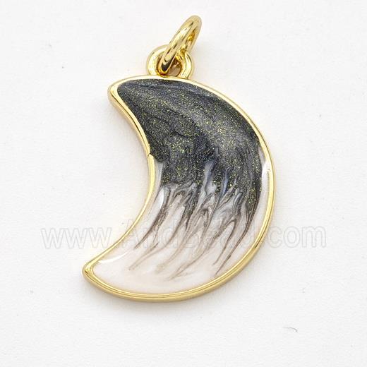 Copper Moon Pendant Black Painted 18K Gold Plated