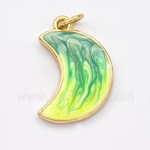 Copper Moon Pendant Yellowgreen Painted 18K Gold Plated