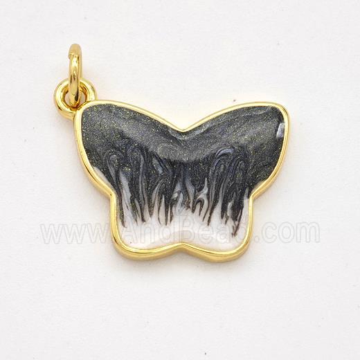 Copper Butterfly Pendant Black Painted 18K Gold Plated