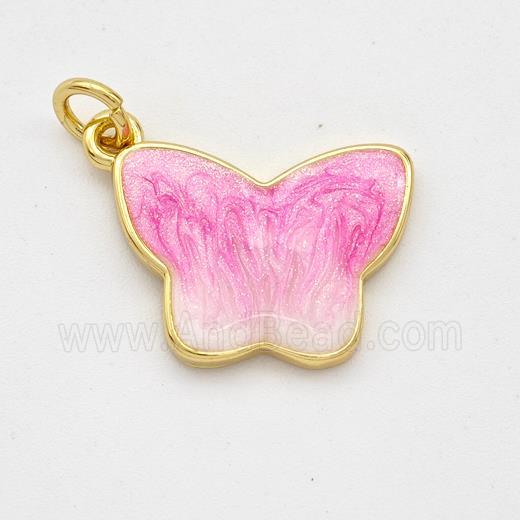 Copper Butterfly Pendant Pink Painted 18K Gold Plated