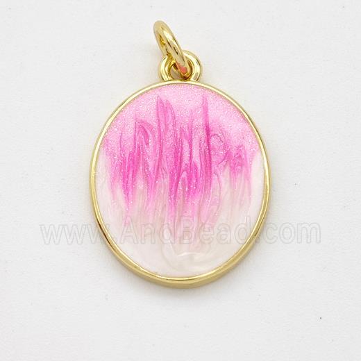 Copper Oval Pendant Pink Painted 18K Gold Plated