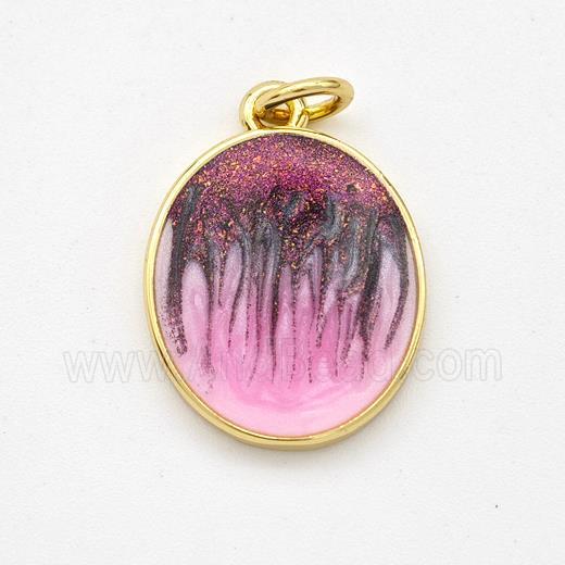Copper Oval Pendant Painted 18K Gold Plated