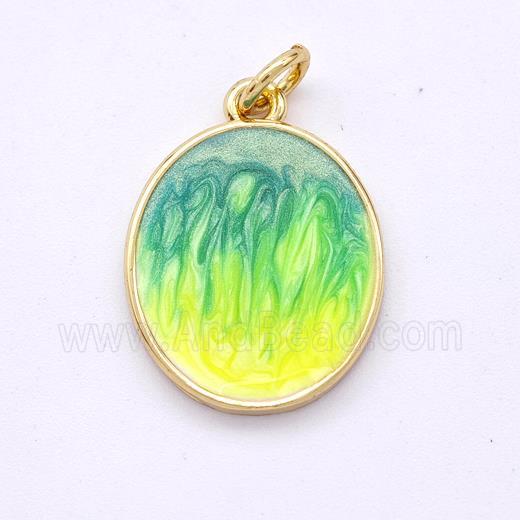 Copper Oval Pendant Yellowgreen Painted 18K Gold Plated