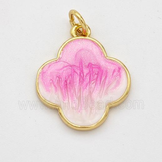 Copper Clover Pendant Pink Painted 18K Gold Plated