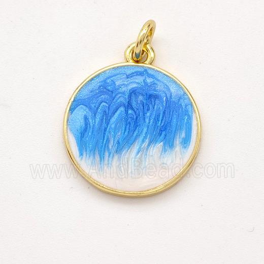 Copper Circle Pendant Blue Painted 18K Gold Plated