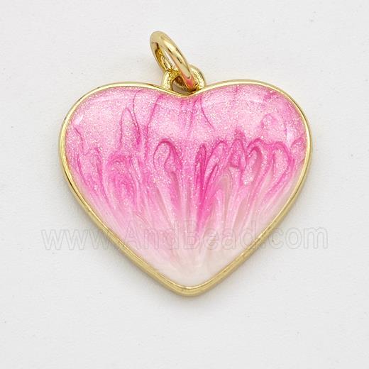 Copper Heart Pendant Pink Painted 18K Gold Plated