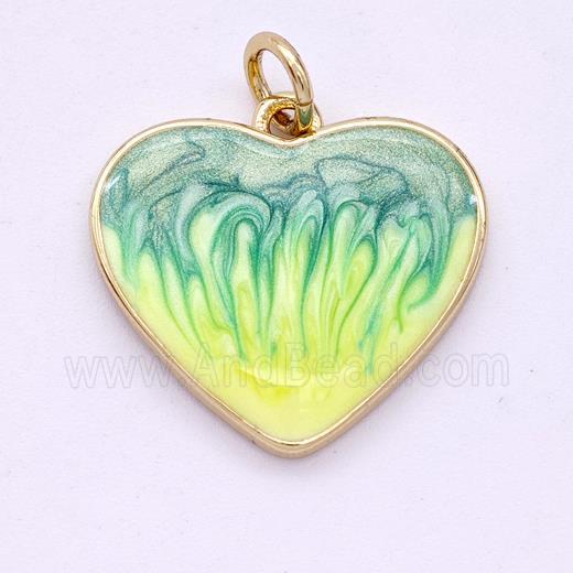 Copper Heart Pendant Yellowgreen Painted 18K Gold Plated