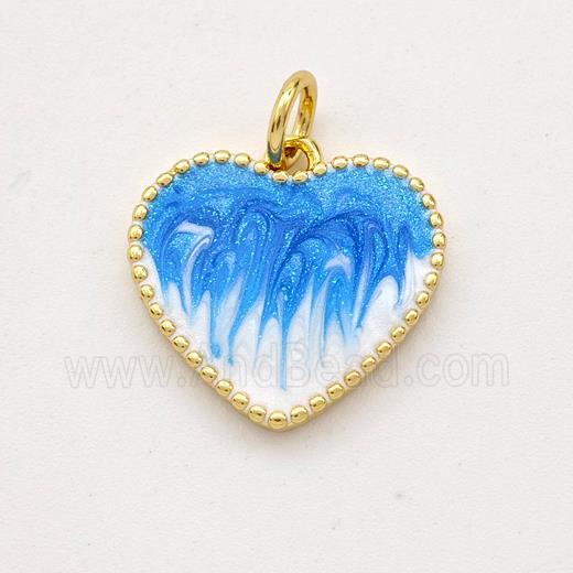 Copper Heart Pendant Blue Painted 18K Gold Plated