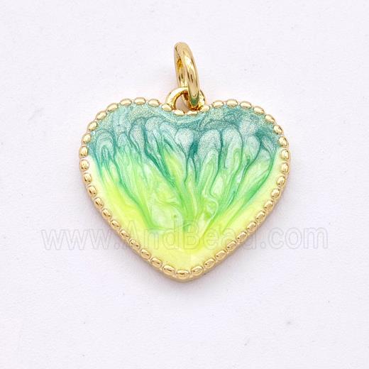 Copper Heart Pendant Yellowgreen Painted 18K Gold Plated