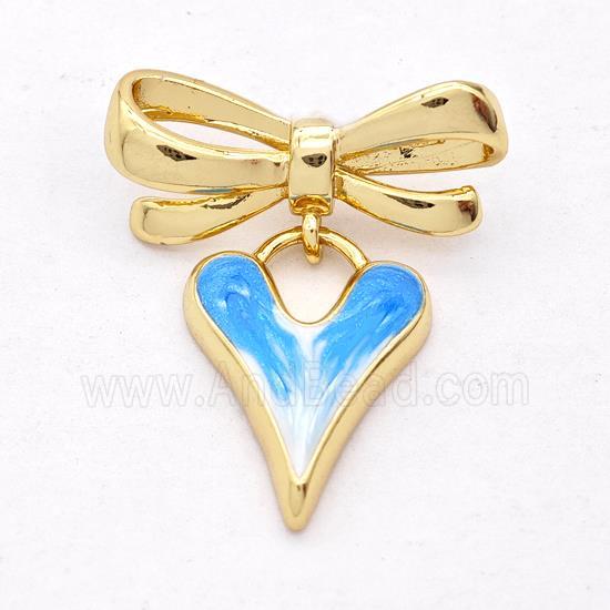 Copper Bowknot Heart Pendant Blue Painted 18K Gold Plated