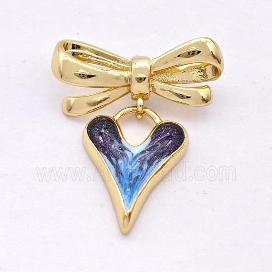 Copper Bowknot Heart Pendant Painted 18K Gold Plated
