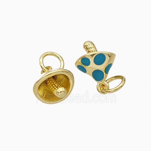 Copper Mushroom Pendant Teal Enamel Gold Plated