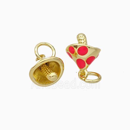 Copper Mushroom Pendant Red Enamel Gold Plated